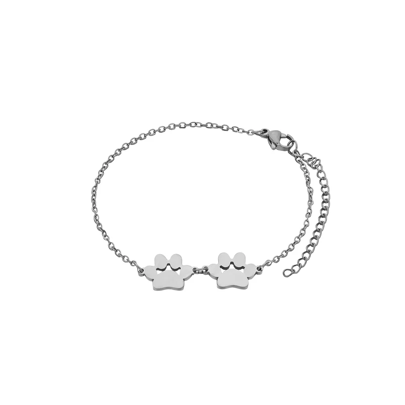 Bracelet patte de chien en acier inoxydable argenté (3 pcs)