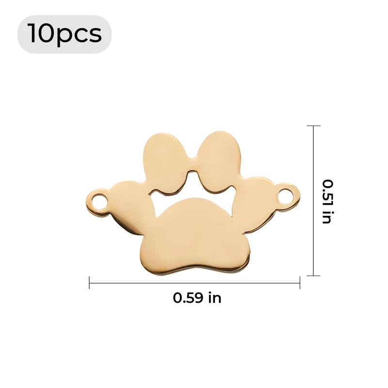 Pendentif patte de chien en acier inoxydable doré (10 pcs)