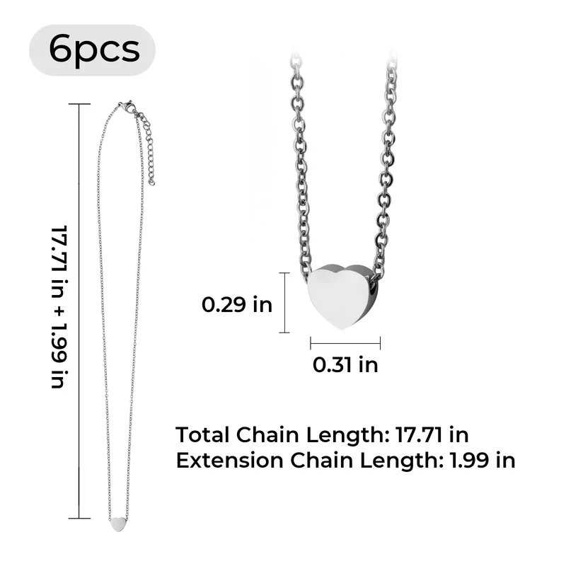 Collier cœur en acier inoxydable argenté (6 pcs)
