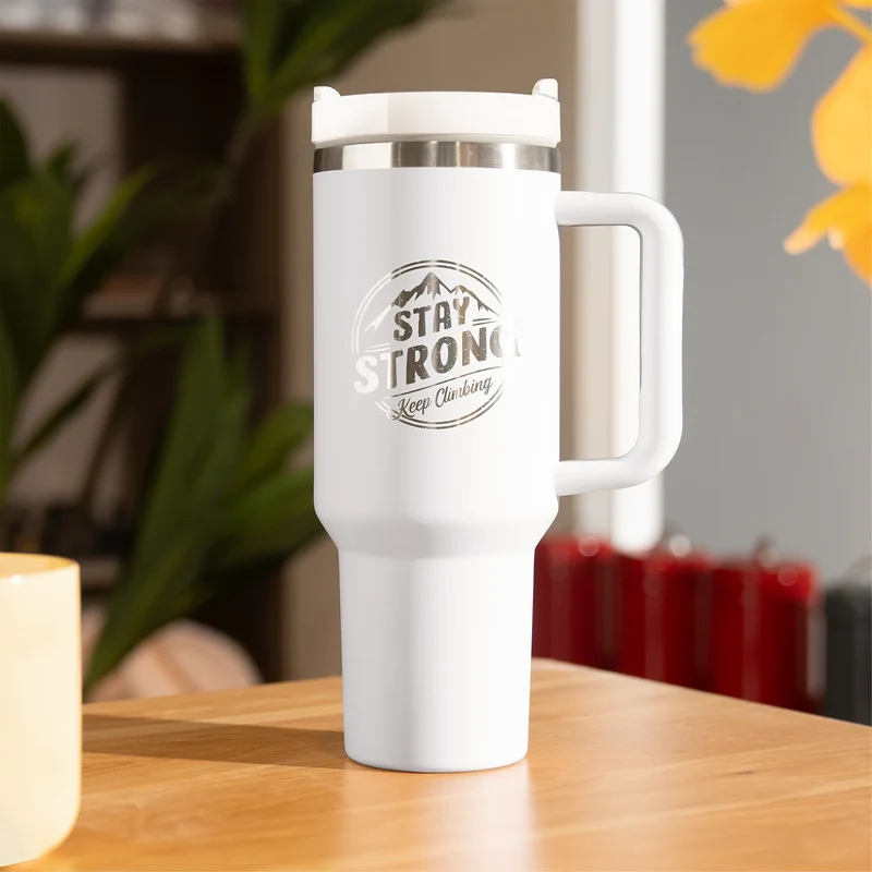 Gobelet en acier inoxydable blanc à argent avec poignée amovible (1,18 L)