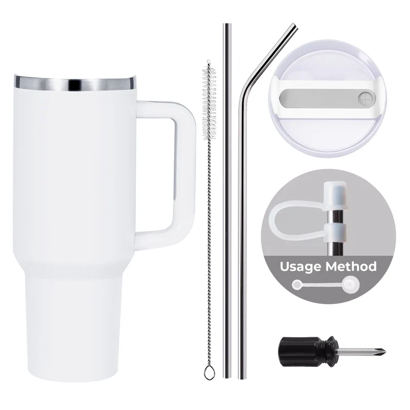 Gobelet en acier inoxydable blanc à argent avec poignée amovible (1,18 L)