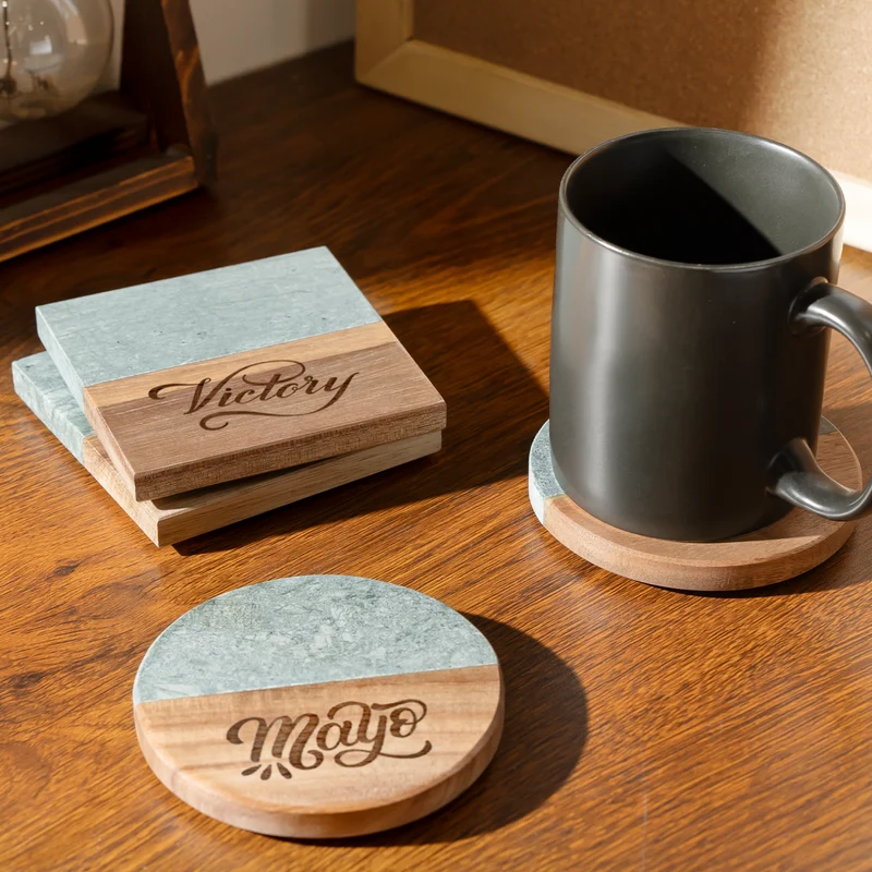 Sous-verres en marbre et bois (4 pièces)