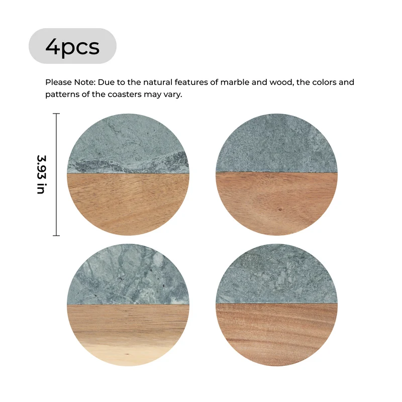 Sous-verres en marbre et bois (4 pièces)