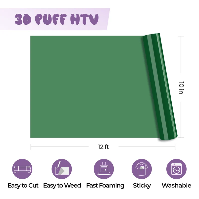 Rouleau de vinyle thermocollant 3D puff vert