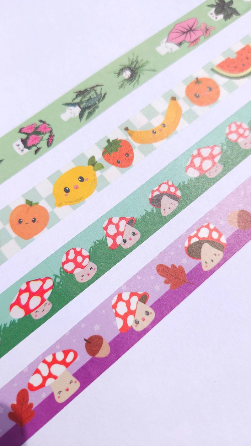 Washi Tape Champignons Automne – Ruban Adhésif Automnal Kawaii