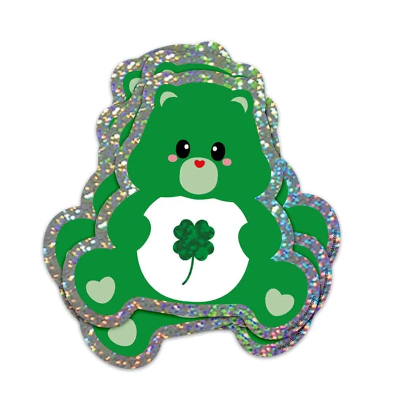Sticker Pailleté Care Bear Bonne Chance – Autocollant Kawaii Glitter