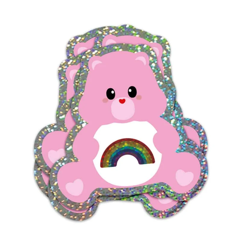 Autocollant pailleté Care Bear avec arc-en-ciel