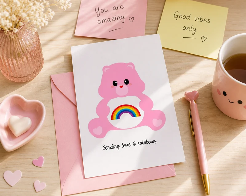 Carte postale Care Bears Amour & Arc-en-ciel – Bisounours Love & Rainbow A6