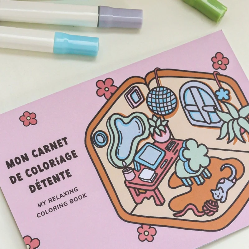 Kit DIY Mon Carnet de Coloriage Détente – Kawaii & Mandala avec 8 Feutres Alcool | La Petite Épicerie