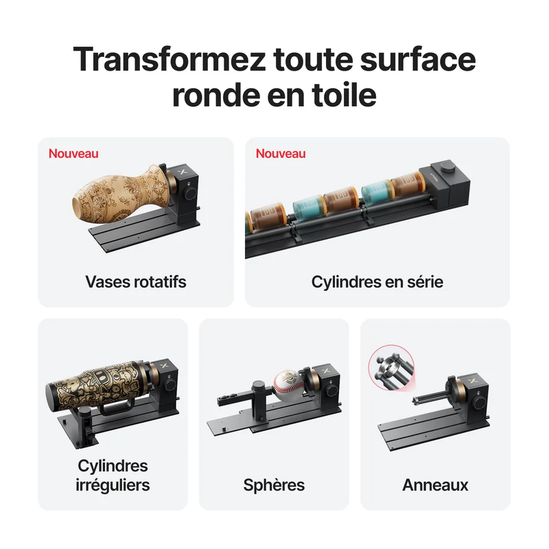 xTool RA3 / RA3 Lite : Gravure rotative intelligente pour bagues, gobelets et ornements