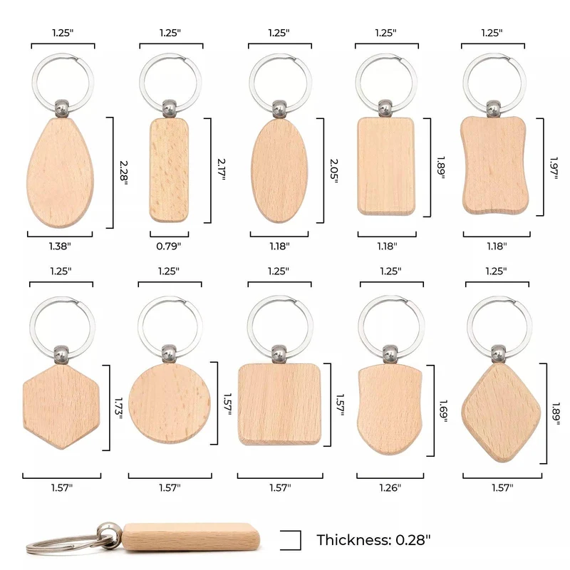 Porte-clés en bois (10 pièces)