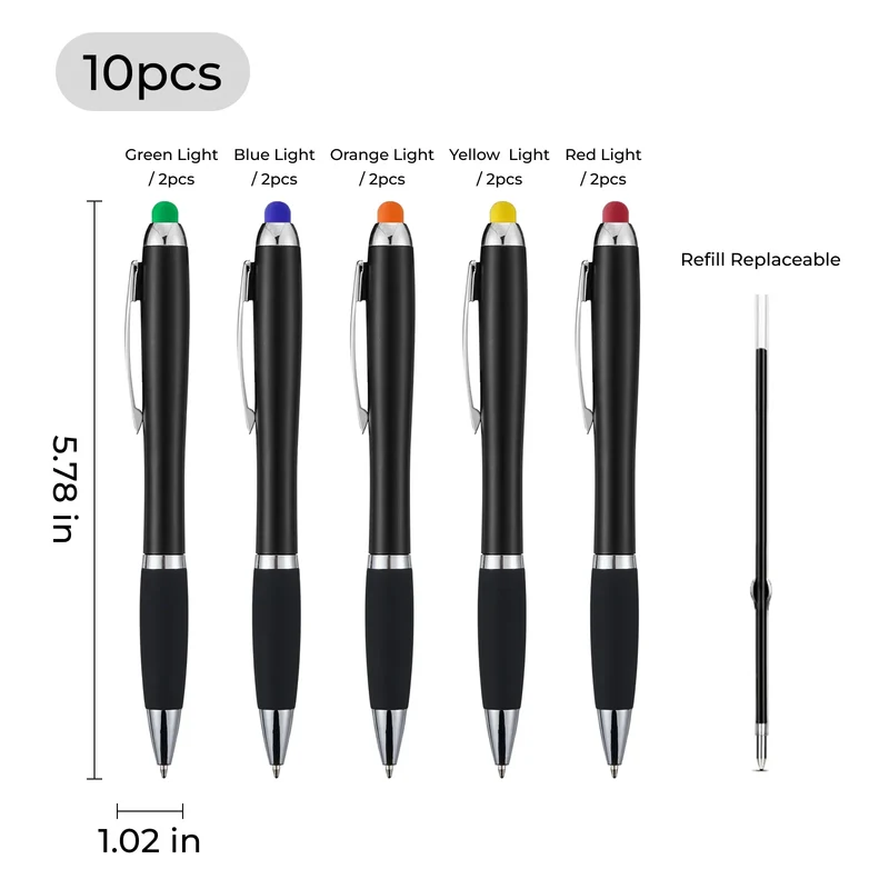 Stylos à bille avec lumières LED multicolores (10 pièces)