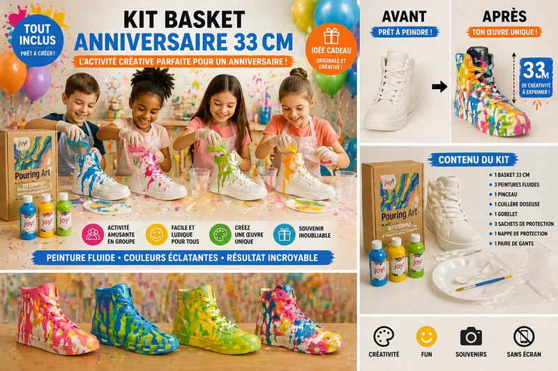 Kit anniversaire DIY Pouring Art Sneakers – Lot de 4 à 14 figurines à peindre