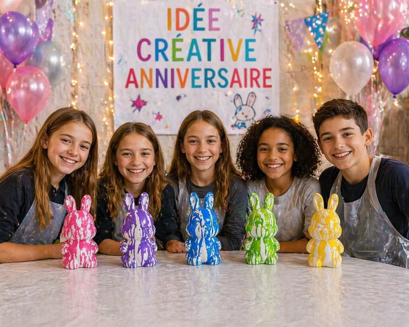 Kit Anniversaire Fluid Painting Lapin 33 cm – Figurine géante à personnaliser + 3 peintures