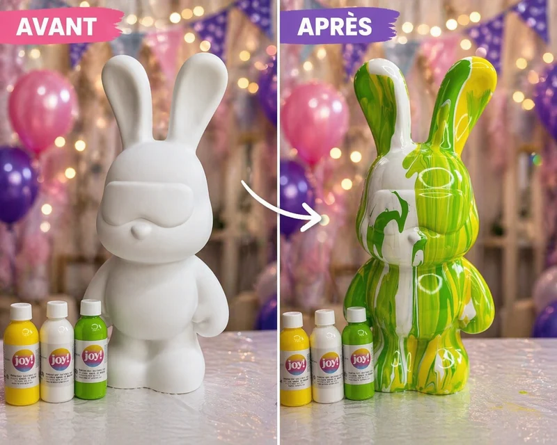 Kit Anniversaire Fluid Painting Lapin 33 cm – Figurine géante à personnaliser + 3 peintures