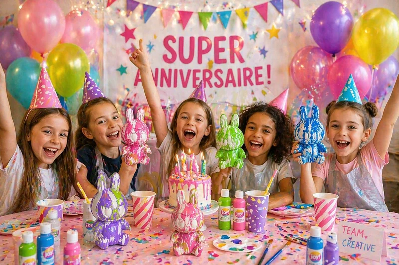 Kit Anniversaire Pouring Art Labubu 17 cm – Figurine tendance à personnaliser + 3 peintures