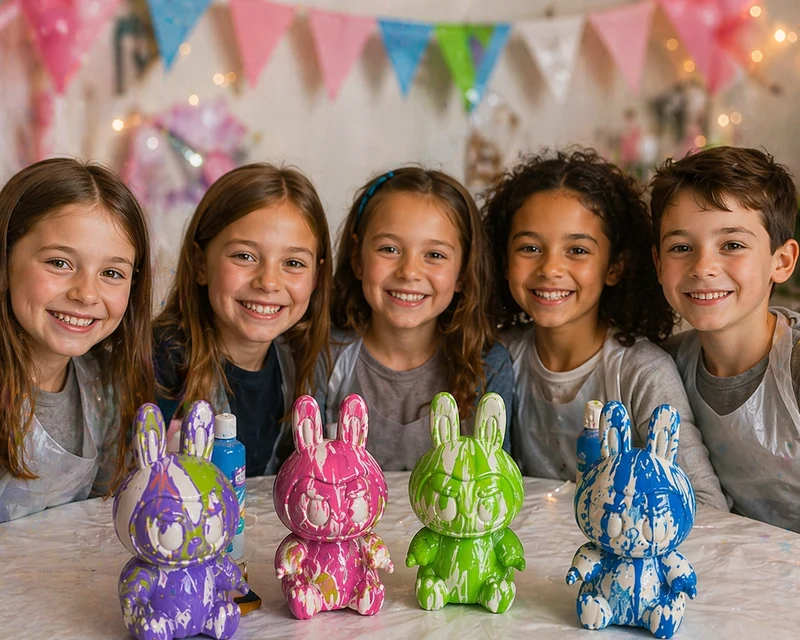 Kit Anniversaire Pouring Art Labubu 17 cm – Figurine tendance à personnaliser + 3 peintures