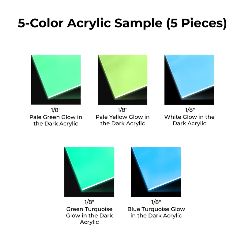 Échantillon de feuilles d'acrylique phosphorescentes 3 mm (5 pièces)