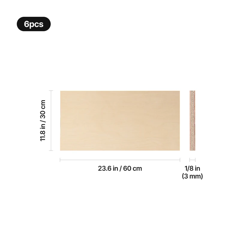 Feuilles de contreplaqué en bouleau 3 mm x 30cm x 60cm (6 pièces)