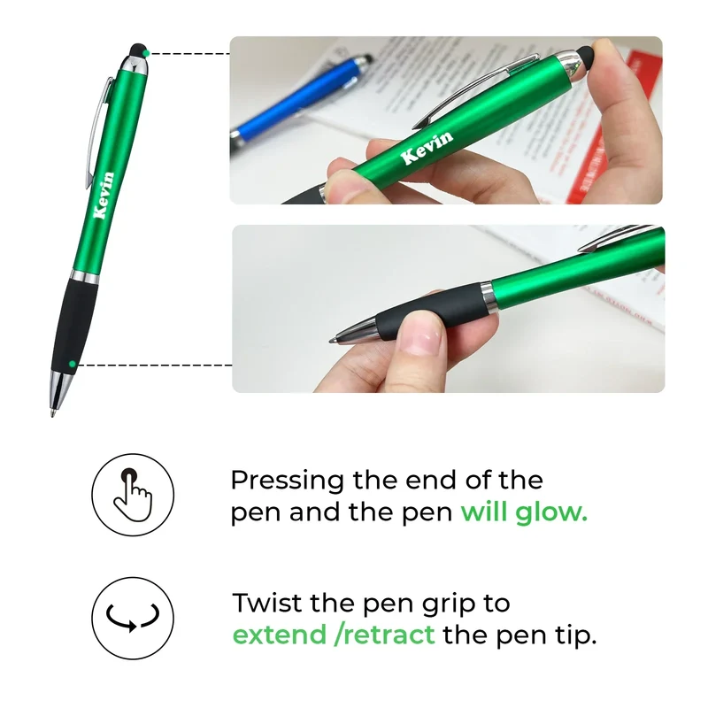 Stylos-bille avec stylet et lumière LED (10 pièces)