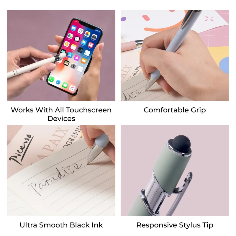 Stylos-bille avec stylet et lumière LED (10 pièces)