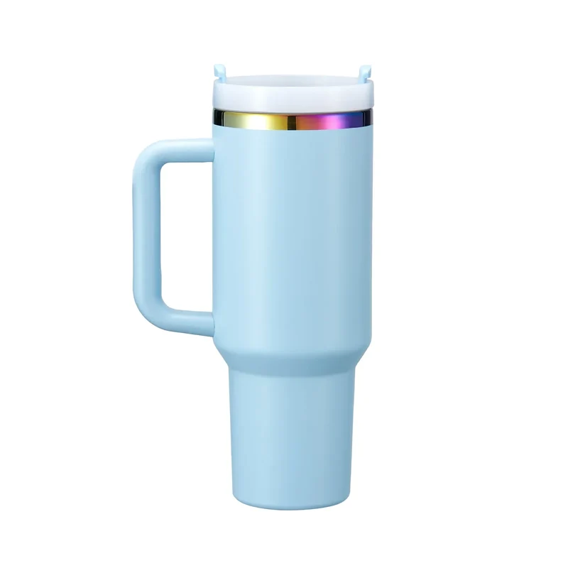 Gobelet en acier inoxydable bleu pastel à irisé avec poignée amovible (1,18 L)