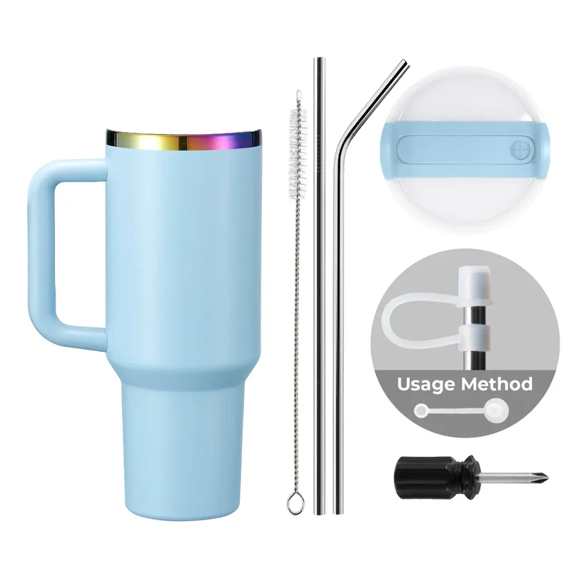 Gobelet en acier inoxydable bleu pastel à irisé avec poignée amovible (1,18 L)