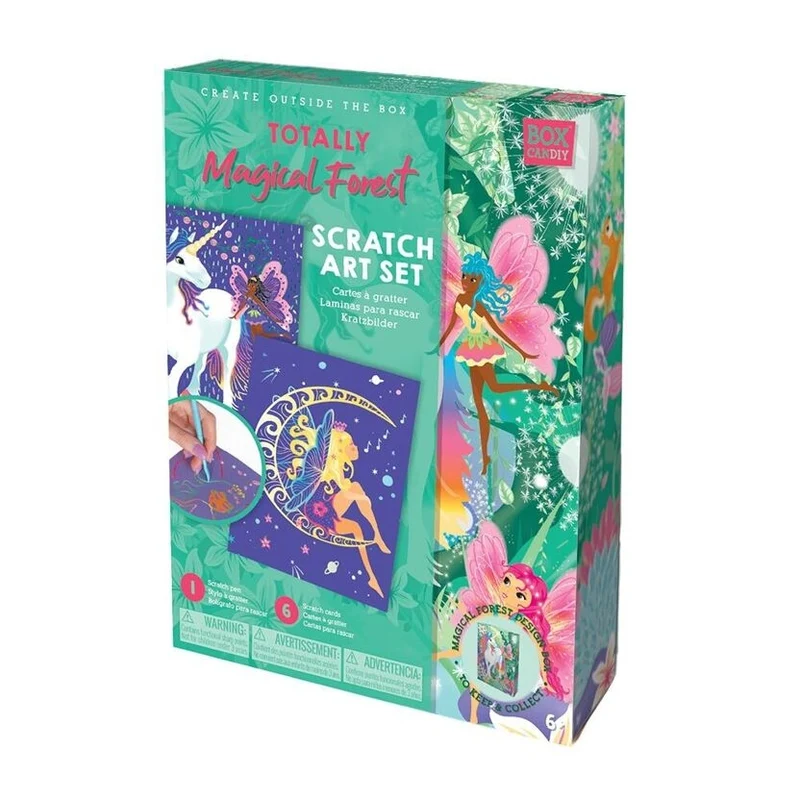 Coffret Scratch Art Forêt Magique BOX CANDIY® – Kit Créatif à Gratter Enfants dès 6 ans (Licornes & Fées)