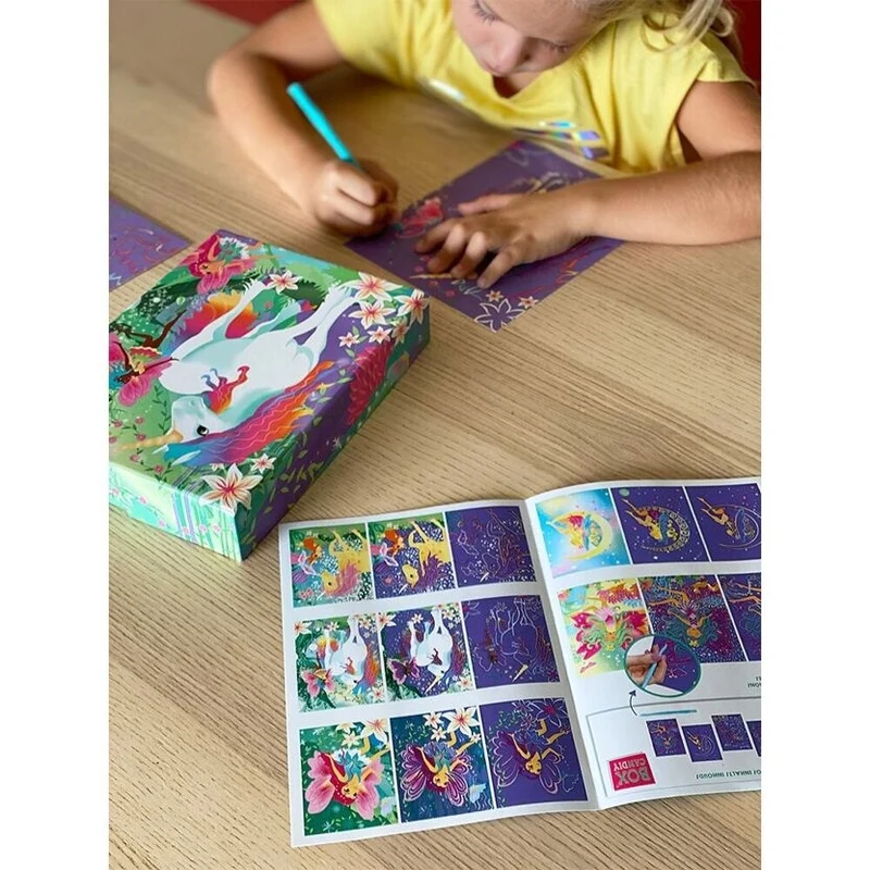 Coffret Scratch Art Forêt Magique BOX CANDIY® – Kit Créatif à Gratter Enfants dès 6 ans (Licornes & Fées)