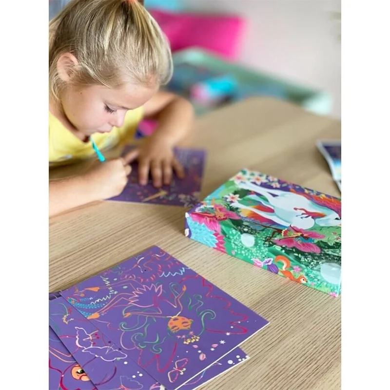 Coffret Scratch Art Forêt Magique BOX CANDIY® – Kit Créatif à Gratter Enfants dès 6 ans (Licornes & Fées)