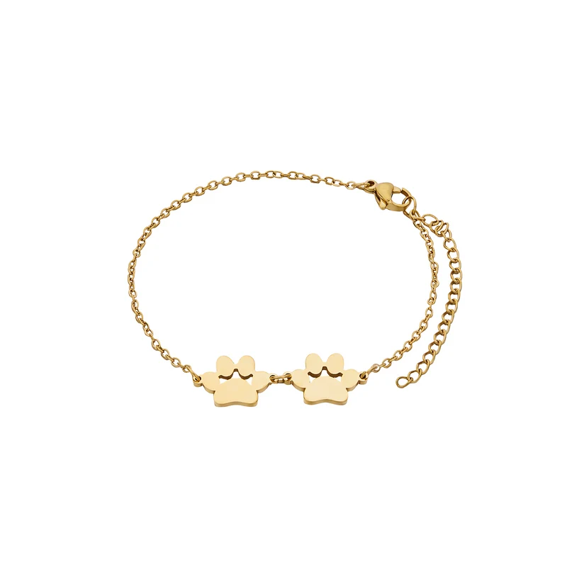 Bracelet patte de chien en acier inoxydable doré (3 pcs)