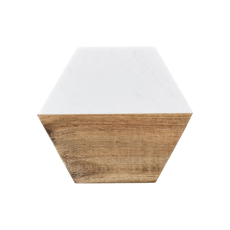 Dessous de verre hexagonaux en marbre blanc et bois (4 pcs)