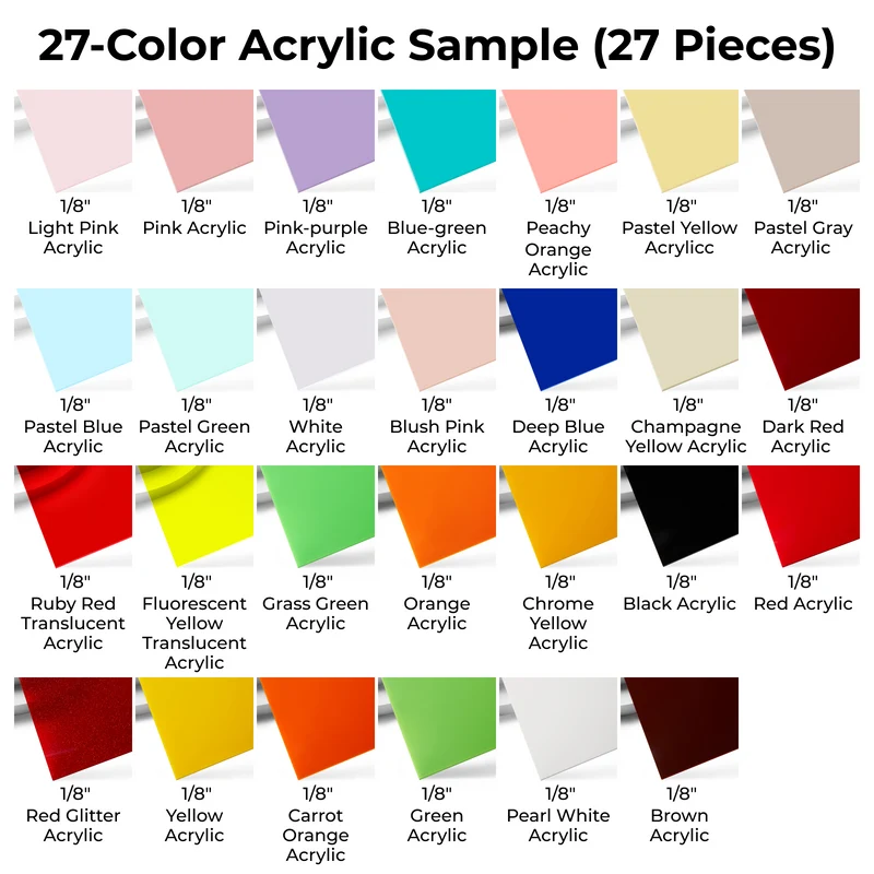 Jeu d’échantillons d’acrylique coloré 1/8 (27 pcs)