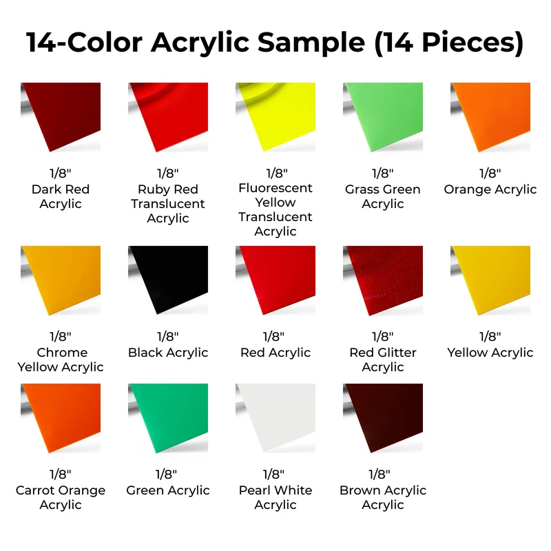 3mm Jeu d’échantillons d’acrylique pour découpe laser à diode (14 pcs)
