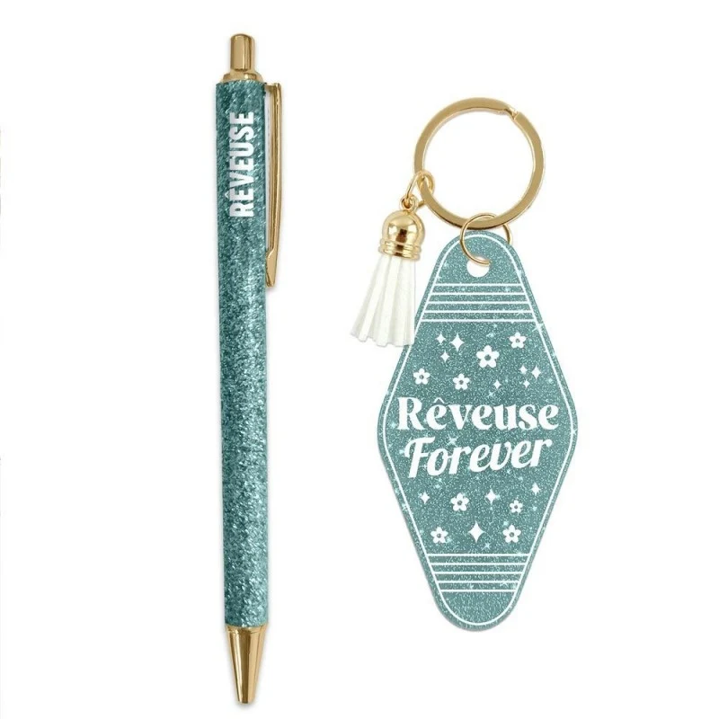 Coffret Duo Paillettes “Rêveuse” – Stylo & Porte-Clés Cadeau Femme Fun | Girls Club