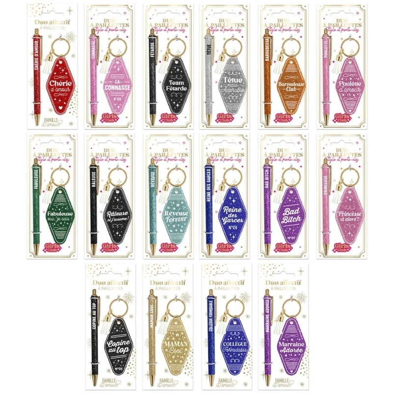 Coffret Duo Paillettes Girls Club Fêtarde – Stylo & Porte-Clés Cadeau Femme
