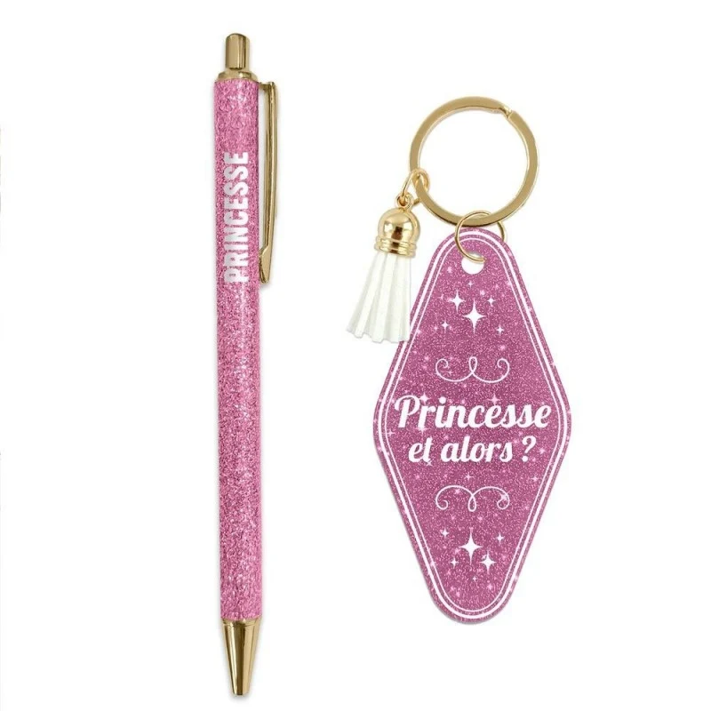Coffret Duo Paillettes “Princesse” – Stylo & Porte-Clés Cadeau Fun Femme | Girls Club