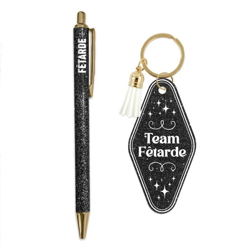 Coffret Duo Paillettes Girls Club Fêtarde – Stylo & Porte-Clés Cadeau Femme