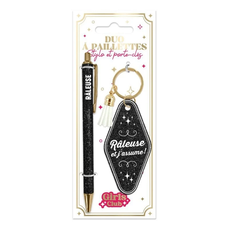 Coffret Duo Paillettes Girls Club Fêtarde – Stylo & Porte-Clés Cadeau Femme