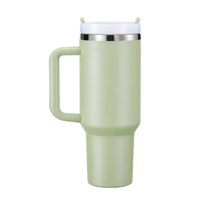 Tumbler en acier inoxydable vert armée à argent avec poignée amovible (1,18 L)