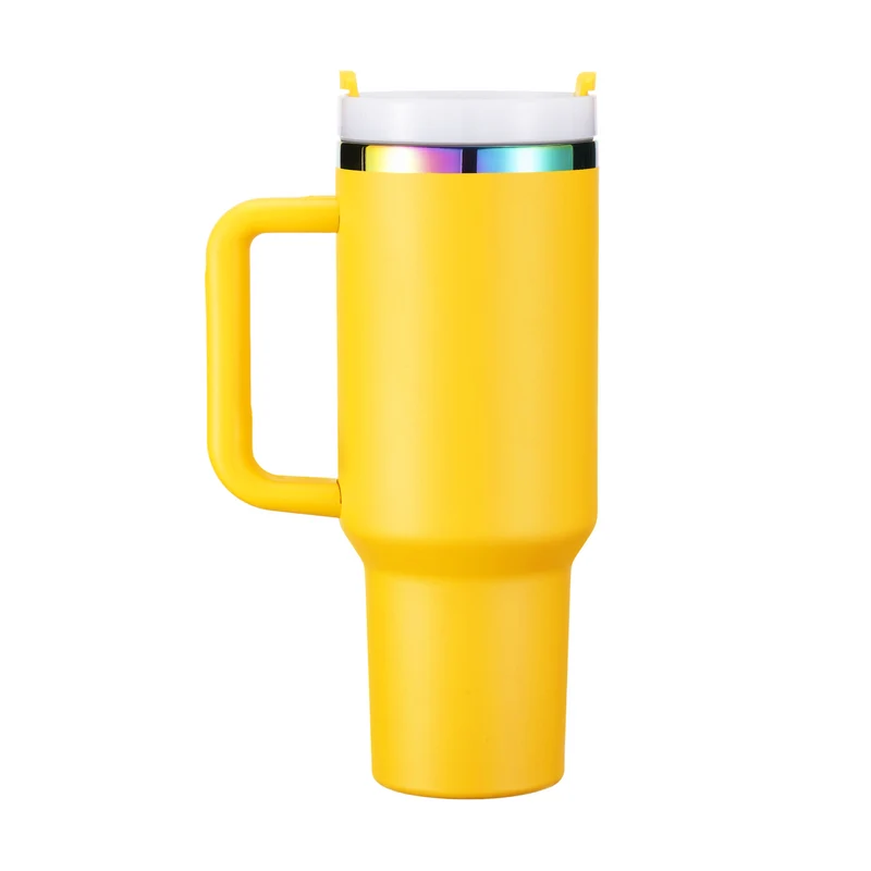 Tumbler en acier inoxydable jaune à irisé avec poignée amovible (1,18 L)