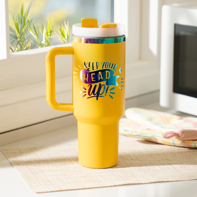 Tumbler en acier inoxydable jaune à irisé avec poignée amovible (1,18 L)