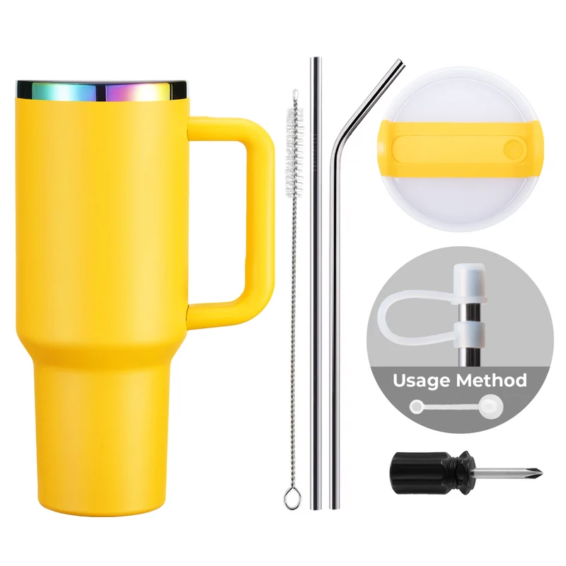 Tumbler en acier inoxydable jaune à irisé avec poignée amovible (1,18 L)