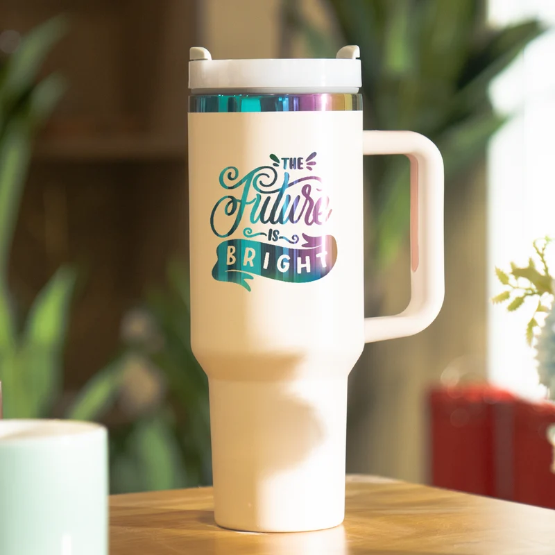 Tumbler en acier inoxydable rose à irisé avec poignée amovible (1,18 L)