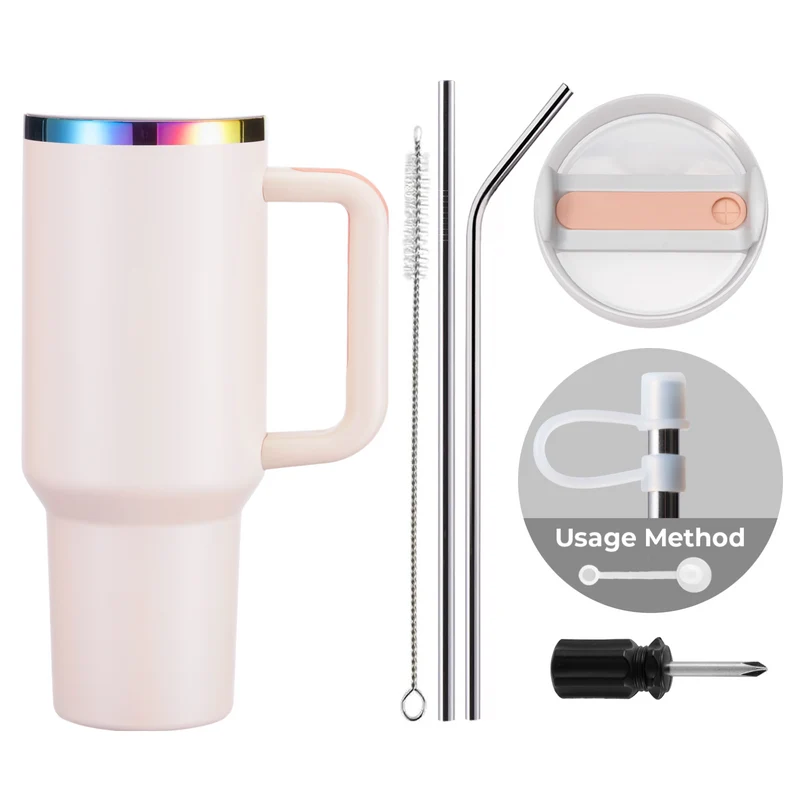 Tumbler en acier inoxydable rose à irisé avec poignée amovible (1,18 L)