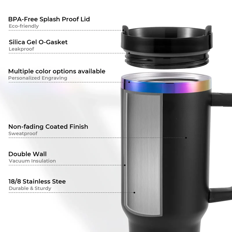 Tumbler en acier inoxydable rose à irisé avec poignée amovible (1,18 L)