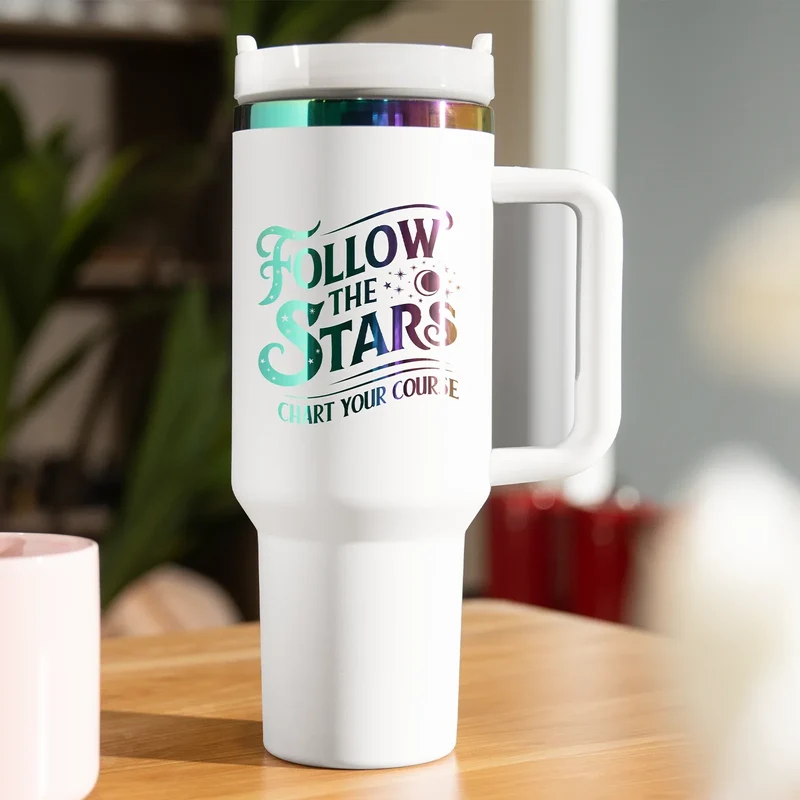 Gobelet en acier inoxydable blanc à irisé avec poignée amovible (1,18 L)