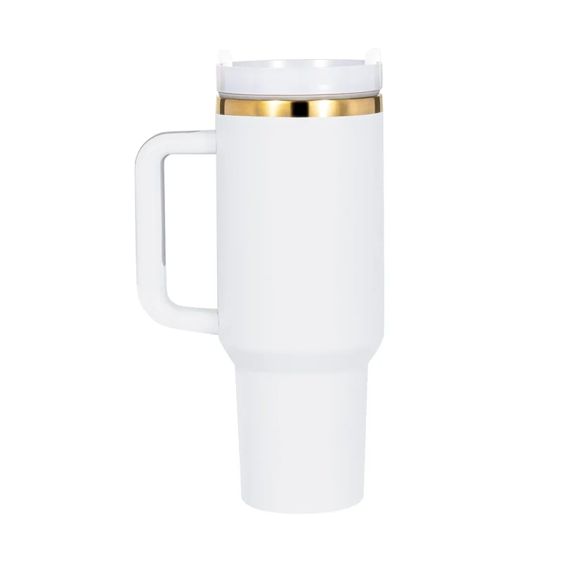 Gobelet en acier inoxydable blanc à doré avec poignée amovible (1,18 L)