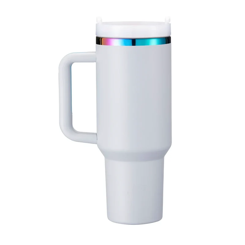 Gobelet en acier inoxydable dégradé bleu clair-gris à irisé avec poignée amovible (1,18 L)