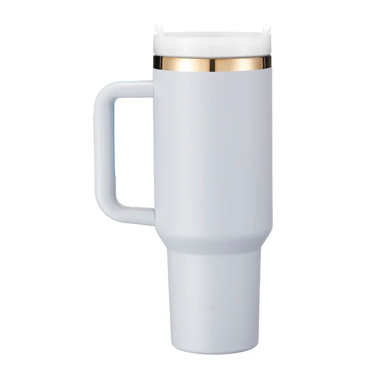 Gobelet en acier inoxydable bleu clair gris à doré avec poignée amovible (1,2 L)